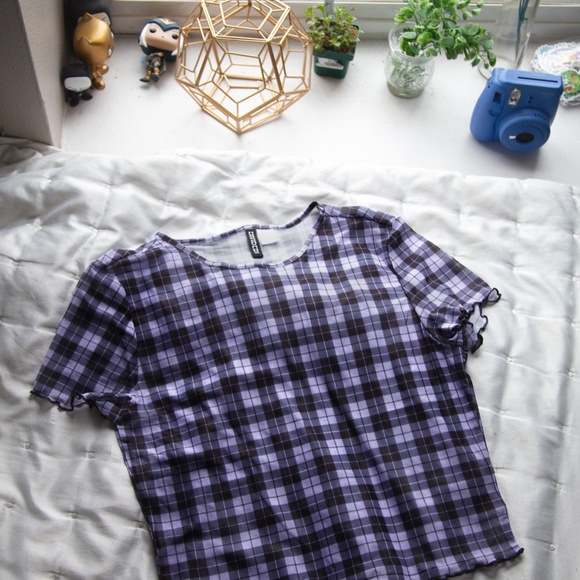 H&M Purple Checkered Short Sleeve Shirt - Picture 2 of 7